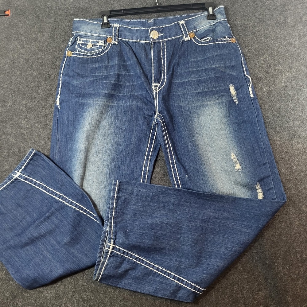 True Religion Joey Super T Flare Men's 36x31 Jeans Dark Wash White Stitch USA